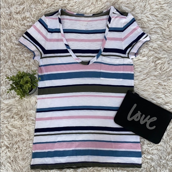 Caslon Scoop Neck Tee 💗 White Blue Pink Olive - Picture 2 of 10